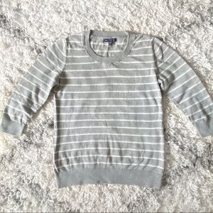 GAP 3/4 Sleeve Grey & White Striped Sweater